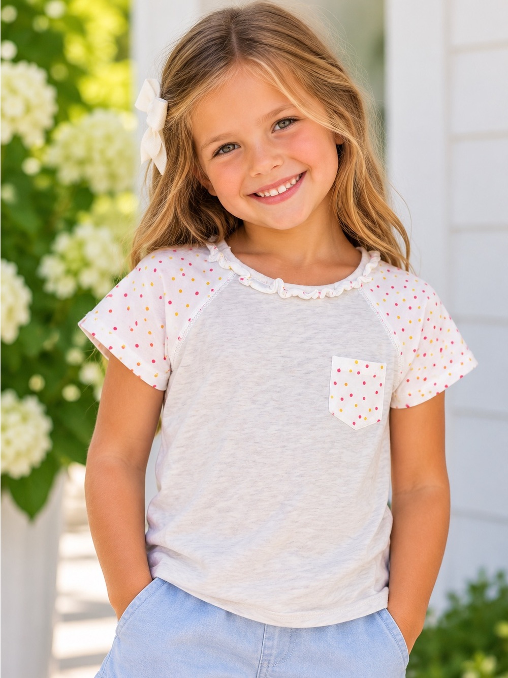 Matilda Jane Girls Size 6 Polka Dot Raglan Pocket Tee